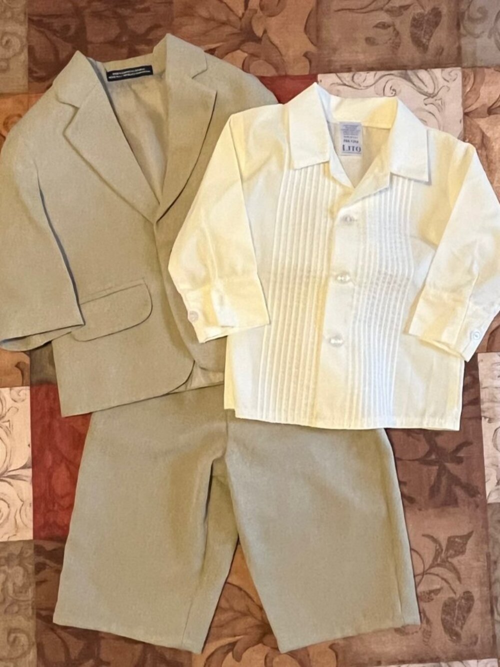 Jonathan Strong 2 Piece Suit with Shirt Baby Boy 12 Months Khaki Tan Cream